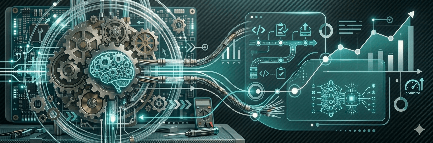 Illustration af automatisering, AI og dataflows